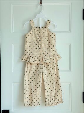 Carter's Beige Floral-Print Ruffle Jumpsuit